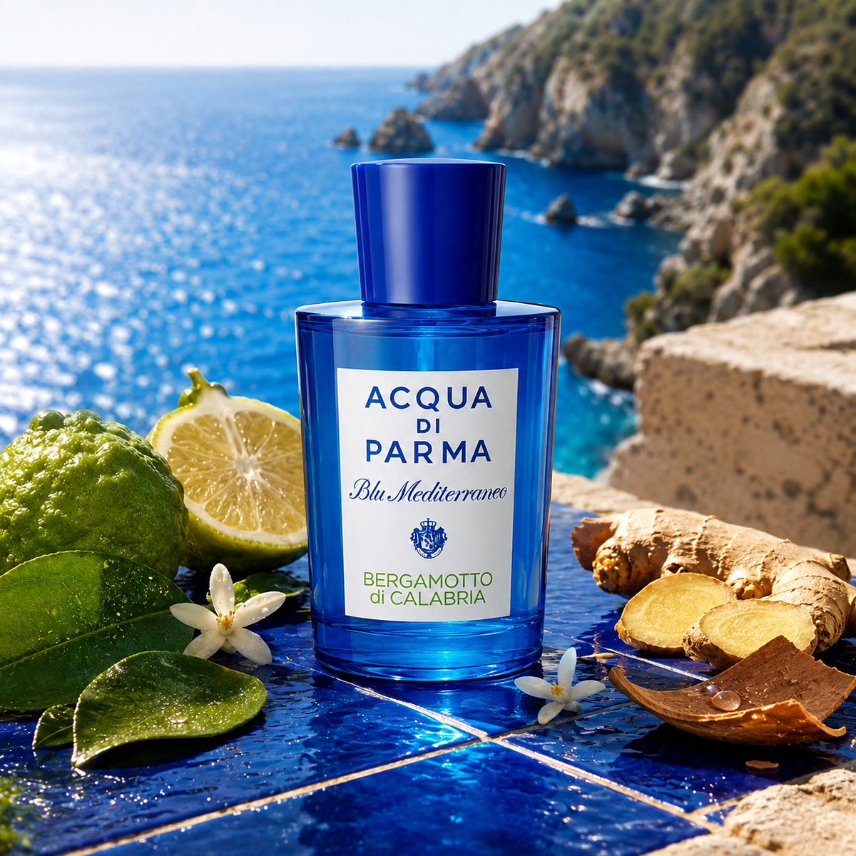 Acqua di Parma Bergamotto di Calabria – kalábrijské pobřežní zátiší s bergamotem, citronem a zázvorem