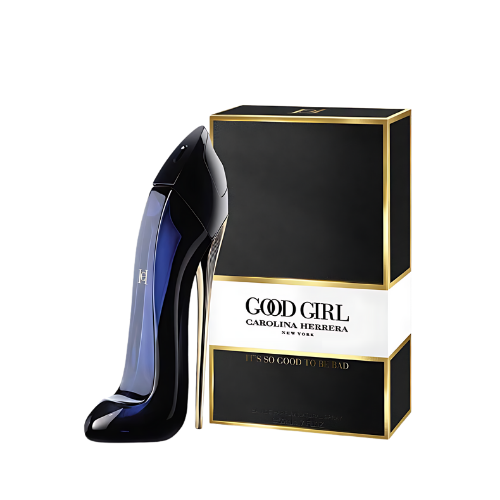 Carolina Herrera Good Girl EDP, flakon ve tvaru lodičky vedle originální krabičky – MrRizz