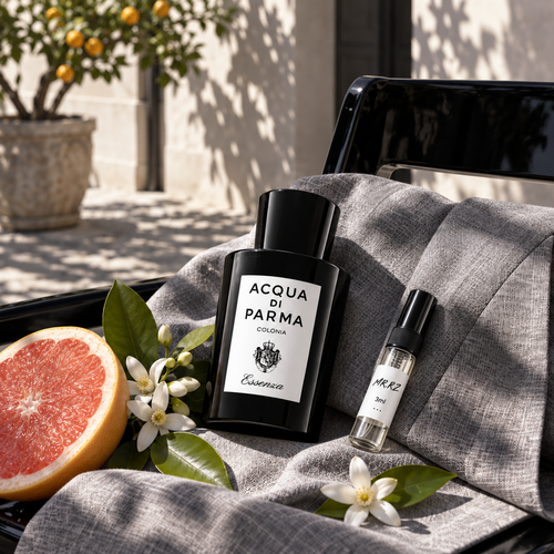 Acqua di Parma Colonia Essenza – původní prostředí s lahvičkou vzorku MrRizz