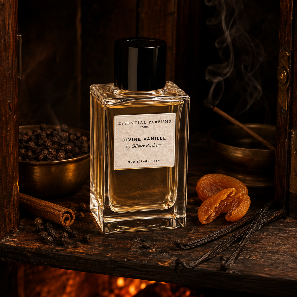 Essential Parfums Divine Vanille v emocionální scéně s vanilkou, kořením a kadidlem – MrRizz