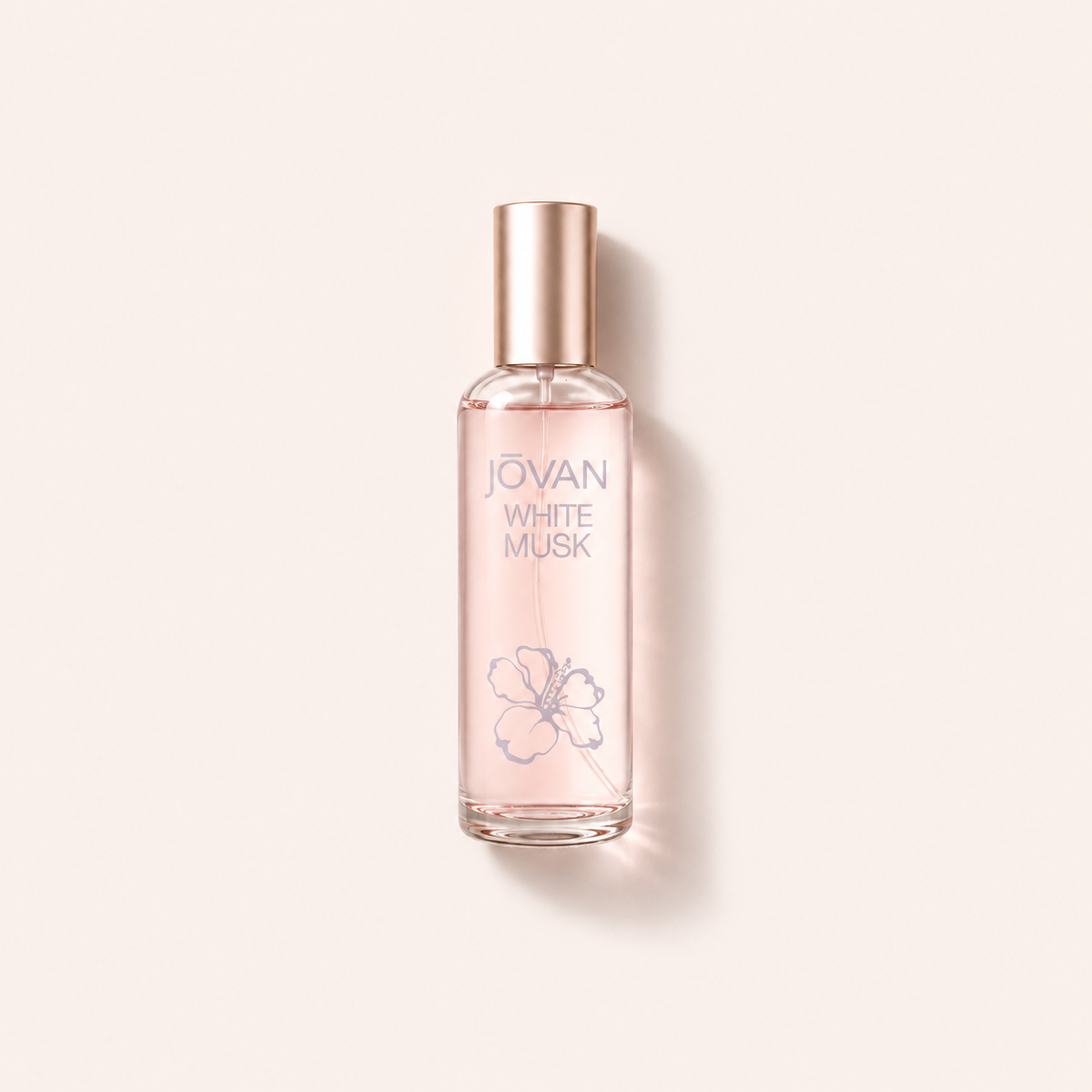 Průhledný růžový flakon dámské kolínské vody Jövan Musk White 96 ml s květinovým motivem – MrRizz