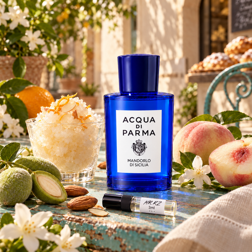 Acqua di Parma Mandorlo di Sicilia – původní prostředí s lahvičkou vzorku MrRizz
