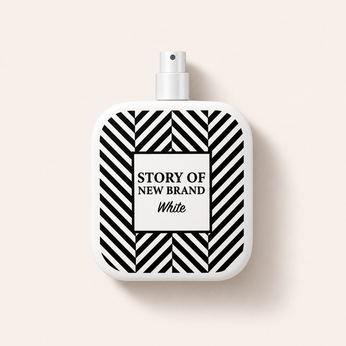 Bílý flakon New Brand Story Of New Brand White EDT 100 ml tester s černým vzorem a odkrytým rozprašovačem – MrRizz