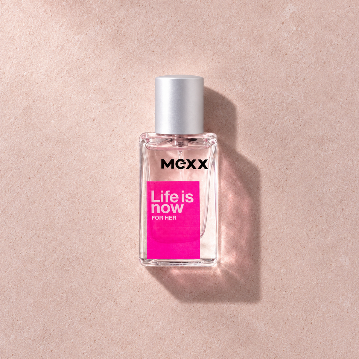 Mexx Life Is Now For Her 15 ml – parfém v prostředí, pohled shora s bočním stínem