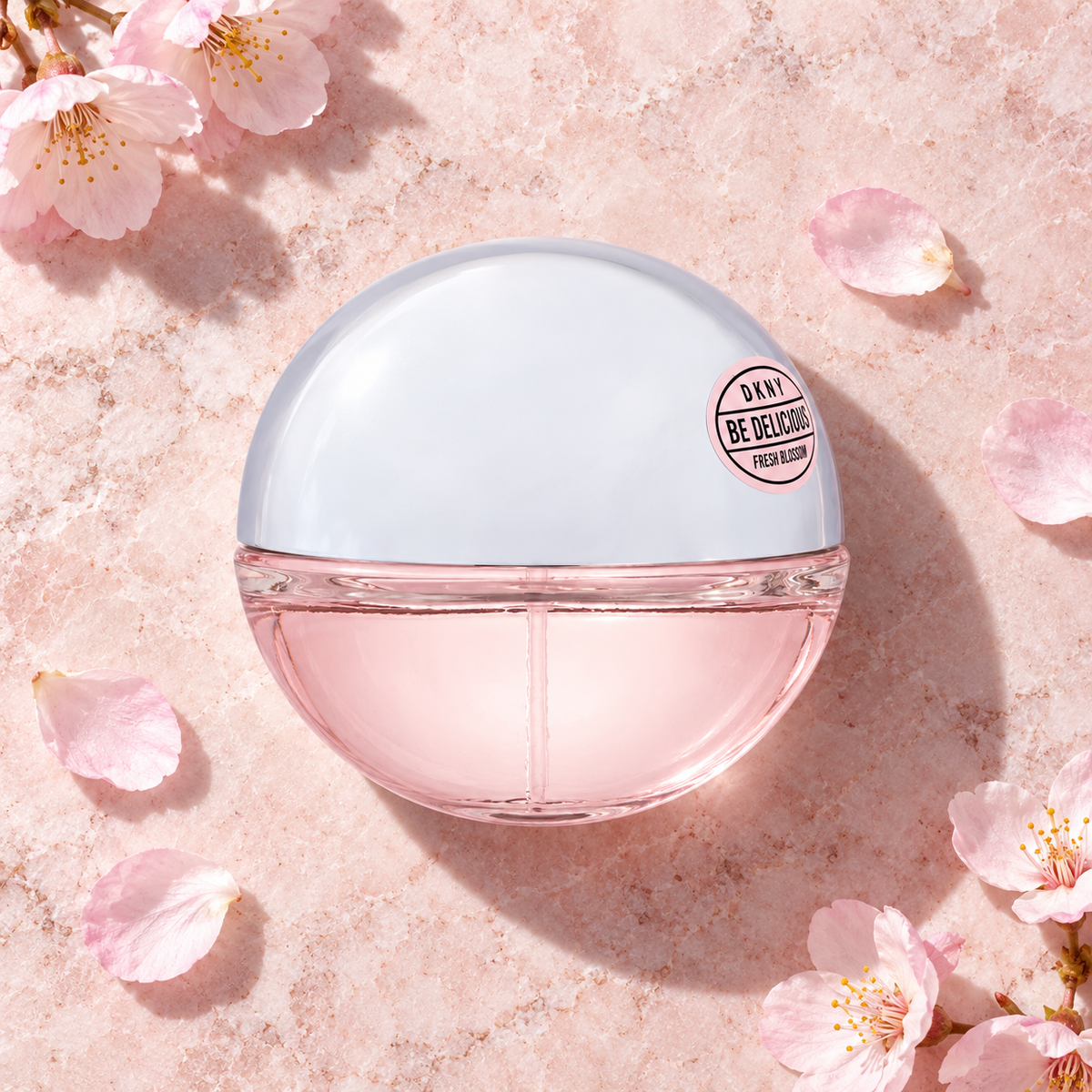 DKNY DKNY Be Delicious Fresh Blossom 30 ml – parfém v prostředí, pohled shora s bočním stínem