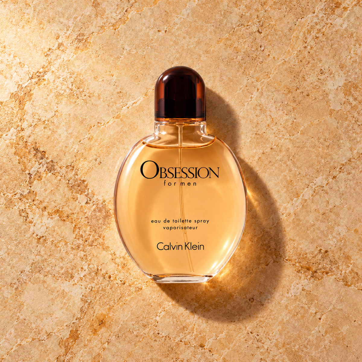 Calvin Klein Obsession 75 ml – parfém v prostředí, pohled shora s bočním stínem