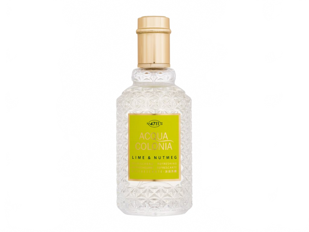 Flakon 4711 Acqua Colonia Lime & Nutmeg Kolínská voda 50 ml na béžovém pozadí – MrRizz