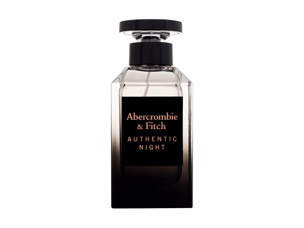 Flakon Abercrombie & Fitch Authentic Night EDT 100 ml na béžovém pozadí – MrRizz
