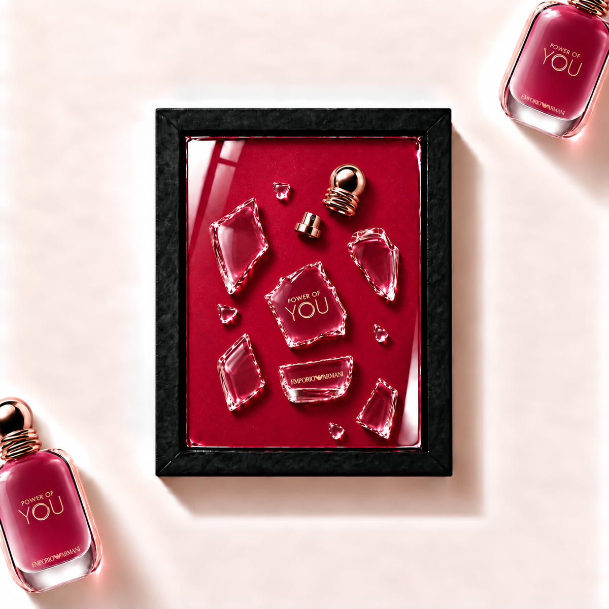 Parfemovy obraz Emporio Armani Power of You v cernem ramu - ilustracni fotografie