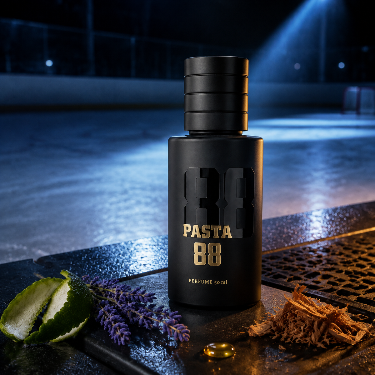 Pasta 88 v emocionální scéně černého ledu s modrým světlem, bergamotem a teplým dřevem – MrRizz