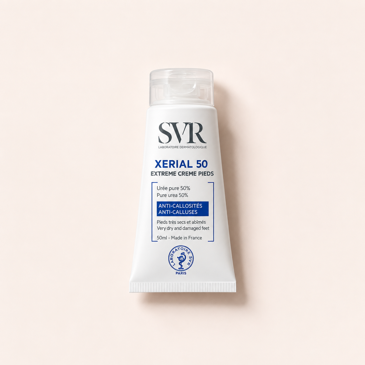 Krém na nohy SVR Xerial 50 Extreme Creme Pieds 50 ml na béžovém pozadí – MrRizz