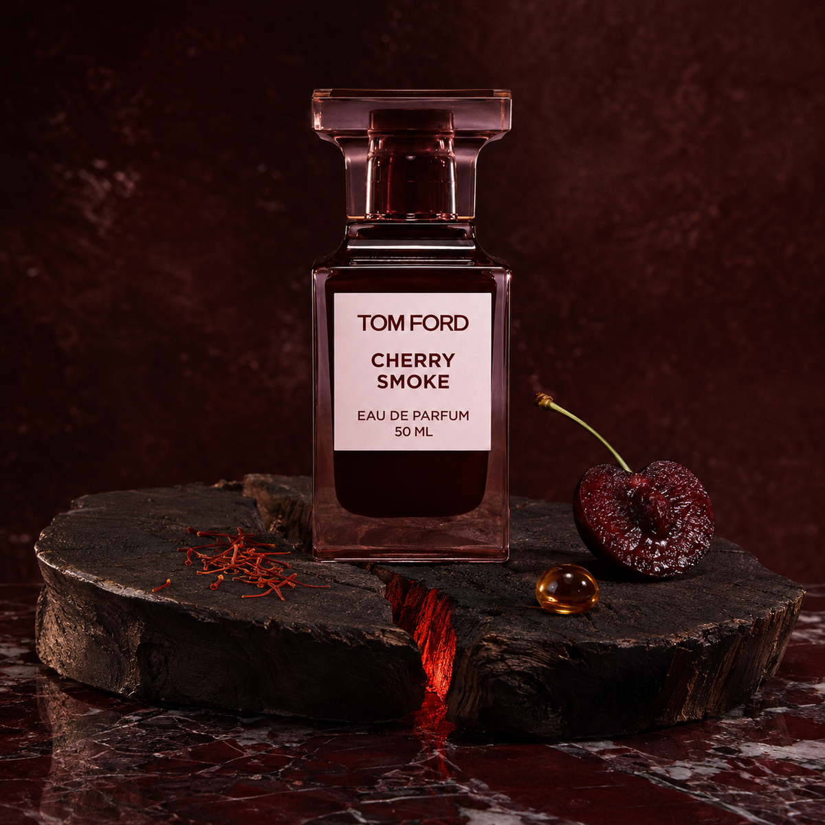 Tom Ford Cherry Smoke na prasklém ohořelém dřevě s třešní a šafránem – MrRizz