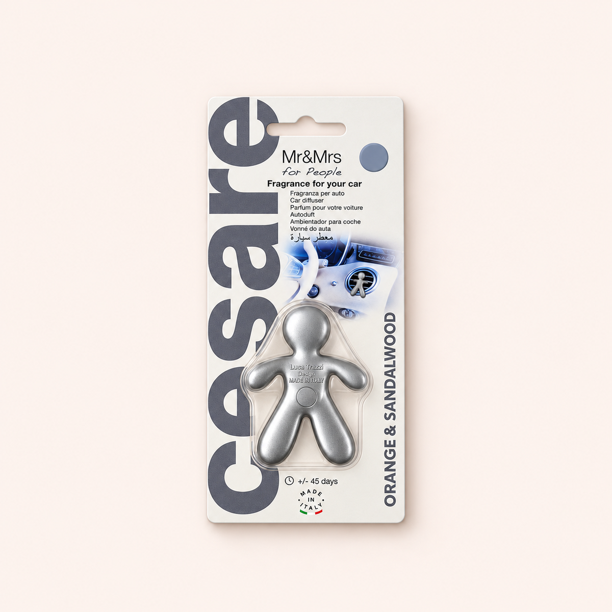 Mr&Mrs Fragrance Cesare Orange & Sandalwood – stříbrná vůně do auta – MrRizz