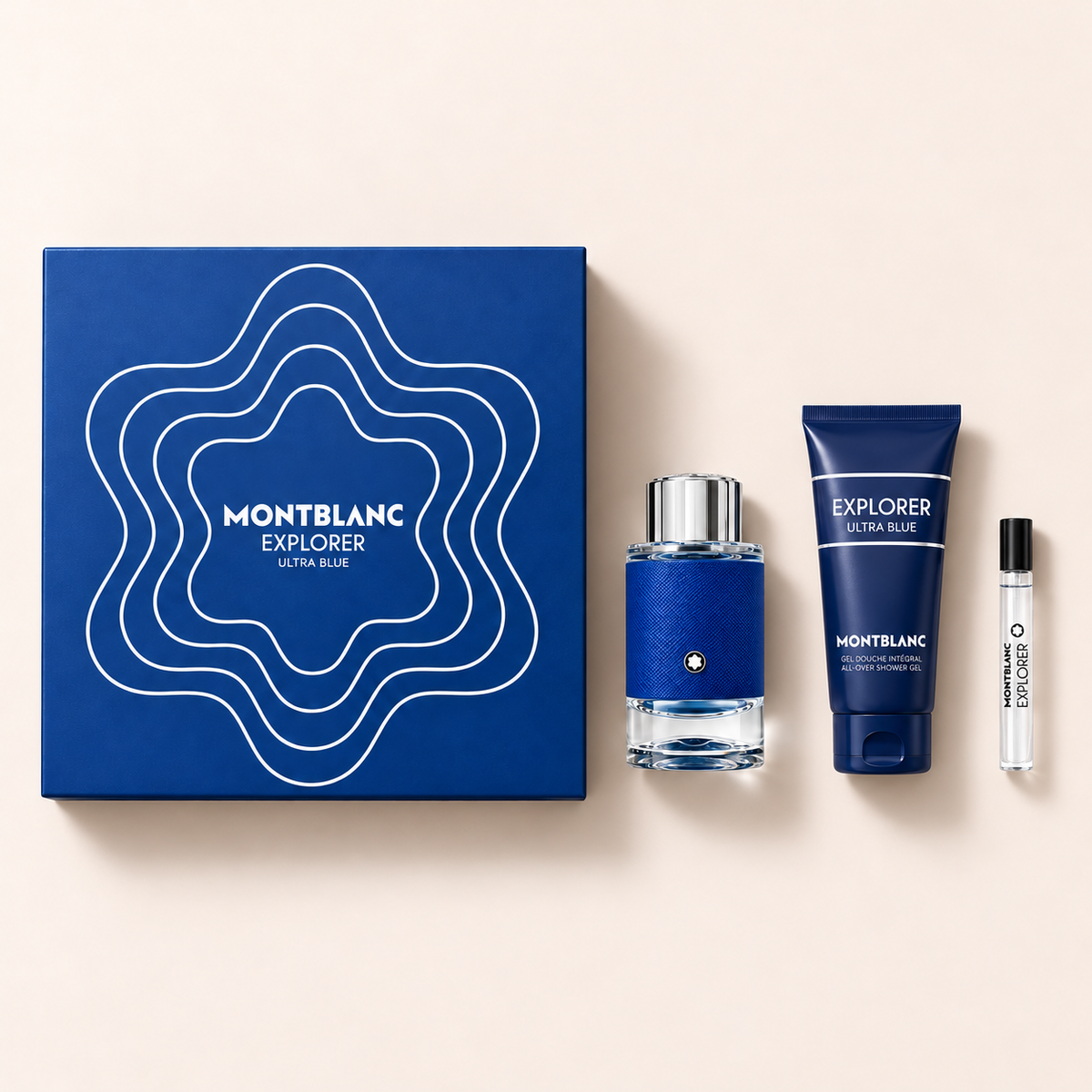 Dárkový set Montblanc Explorer Ultra Blue EDP 100 ml, EDP 7,5 ml a sprchový gel 100 ml – MrRizz