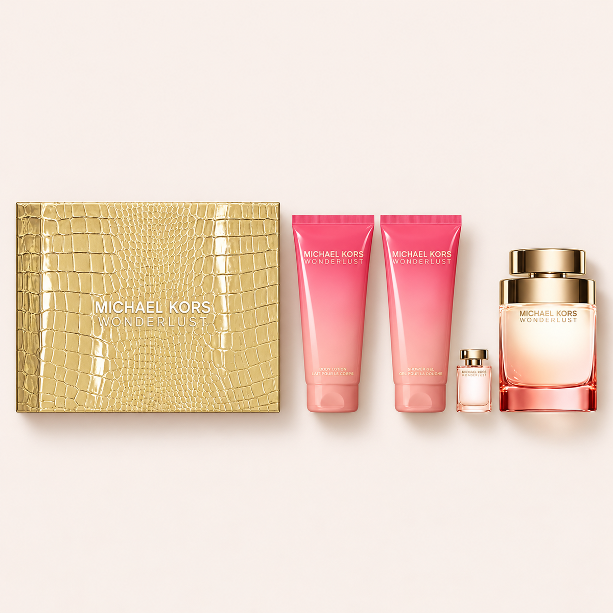 Michael Kors Wonderlust – sada EDP100ml, miniatury4ml, tělového mléka100ml a sprchového gelu100ml s krabičkou – MrRizz