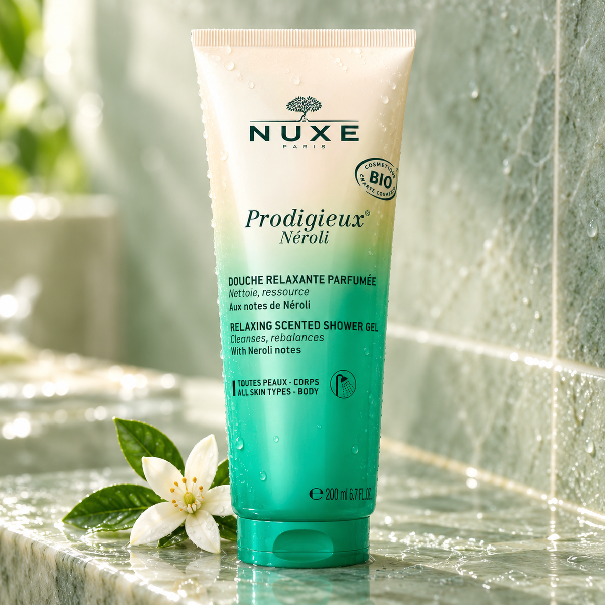 NUXE Prodigieux Néroli Relaxing Scented Shower Gel 200 ml – atmosférická fotografie – MrRizz