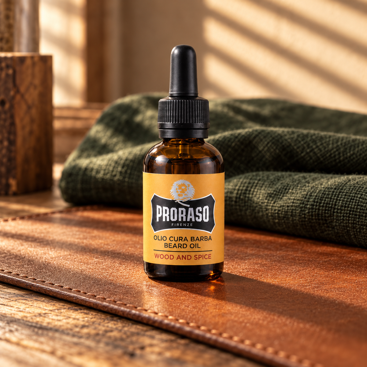 PRORASO Wood & Spice Beard Oil 30 ml – atmosférická fotografie – MrRizz