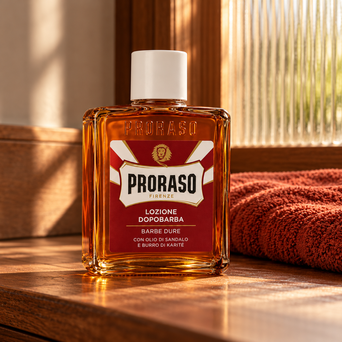 PRORASO Red After Shave Lotion 100 ml – atmosférická fotografie – MrRizz