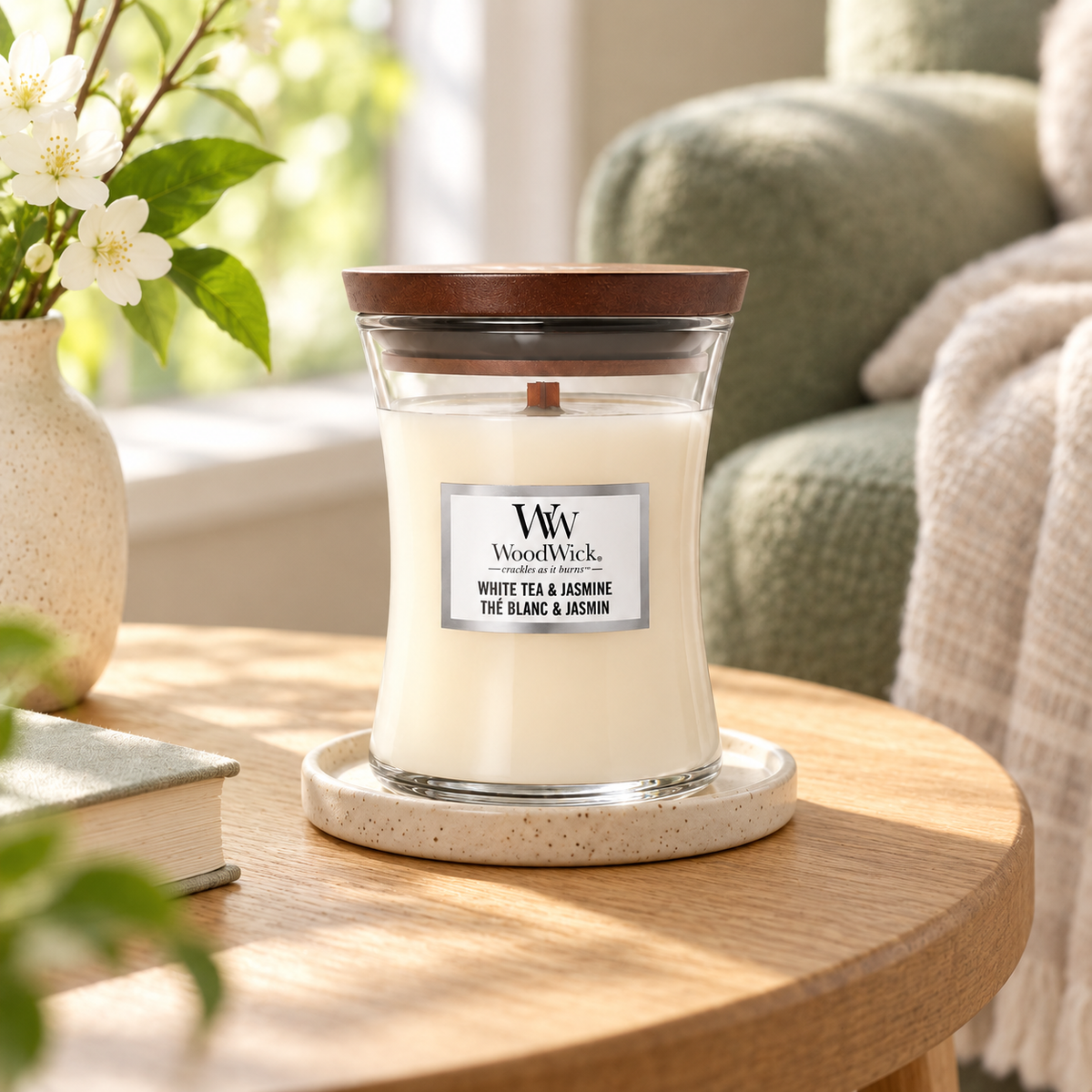 WoodWick White Tea & Jasmine 275 ml – atmosférická fotografie – MrRizz