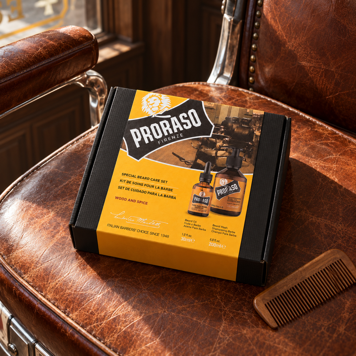 PRORASO Wood & Spice Special Beard Care Set – atmosférická fotografie – MrRizz