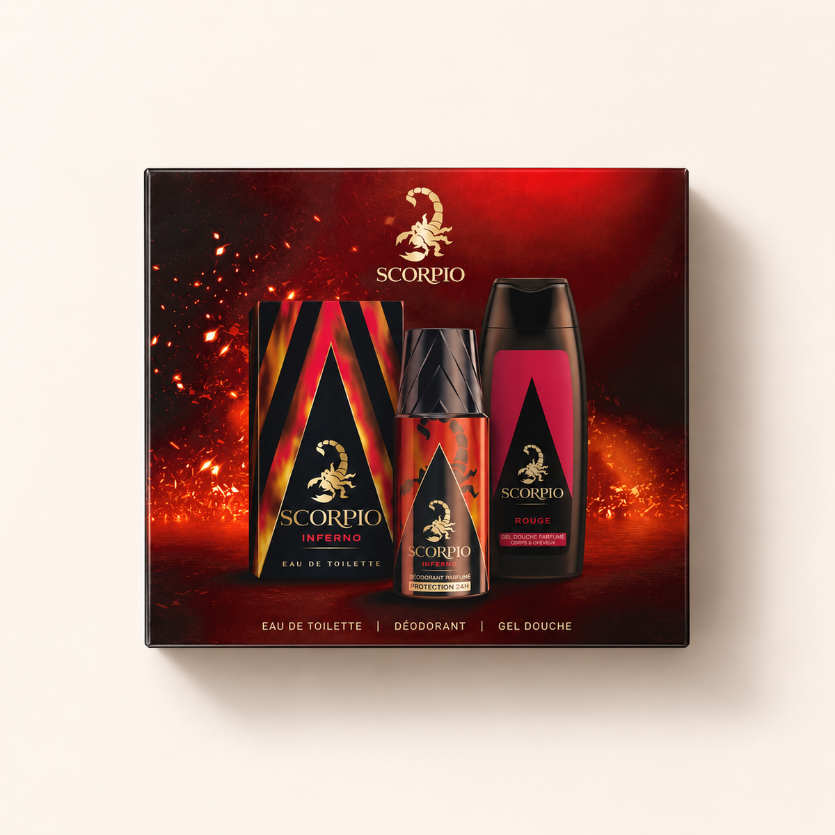 Scorpio Inferno set EDT 75 ml + deodorant 150 ml + sprchový gel 250 ml